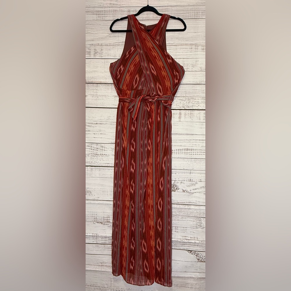 Ralph Lauren Red and Brown Patterned Maxi Dress